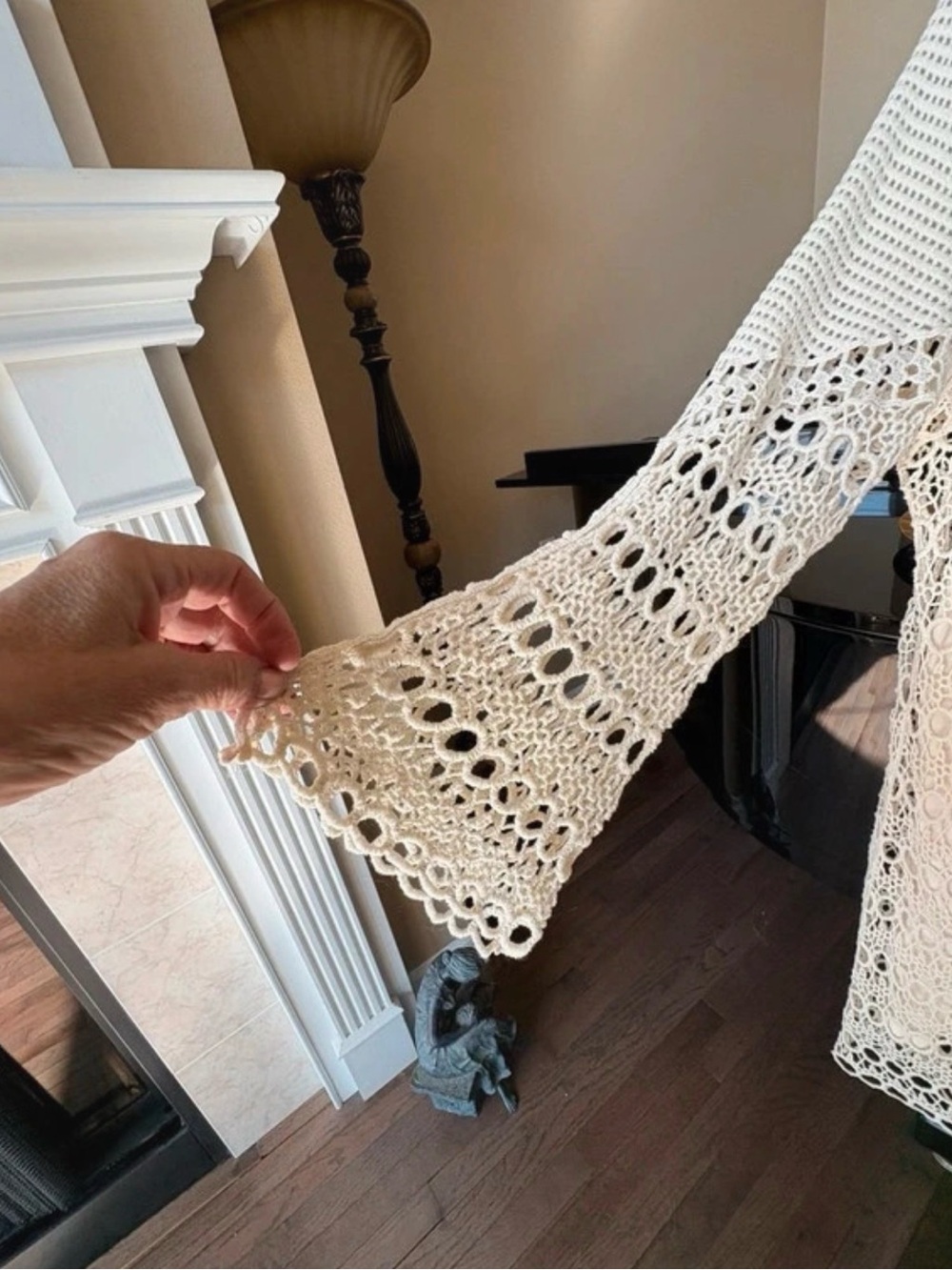 Cream/ivory Crochet Knit Bell-Sleeve Dress - Picture 5 of 5